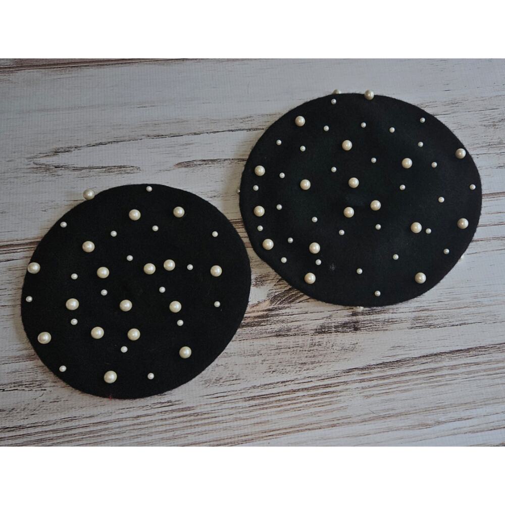 Mommy and Me Black and Pearl Beret Set